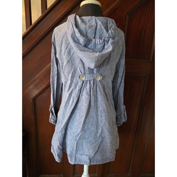 Sarid Olsen Hooded Blue Linen Blend Button-Up Jacket Medium W/ Side Pockets - Picture 7 of 12